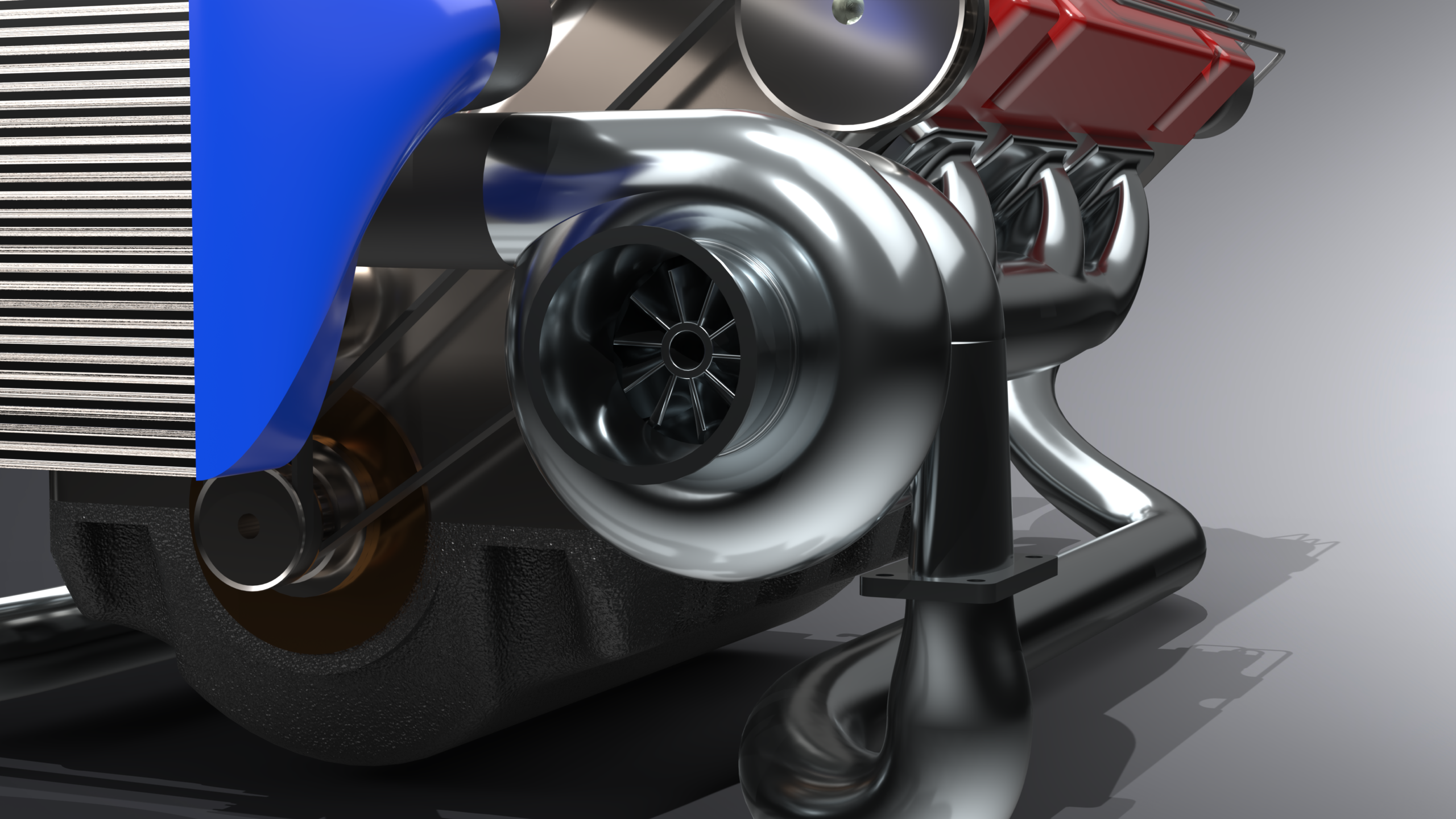 SolidWorks V6 Twin-Turbo Engine gray turbo close up tt v6 project schwartz